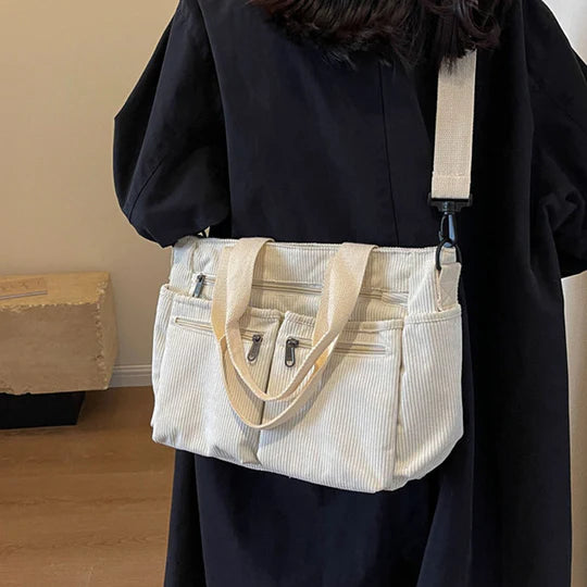Borsa Tote in velluto a coste tinta unita - Luckintoys
