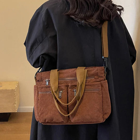 Borsa Tote in velluto a coste tinta unita - Luckintoys