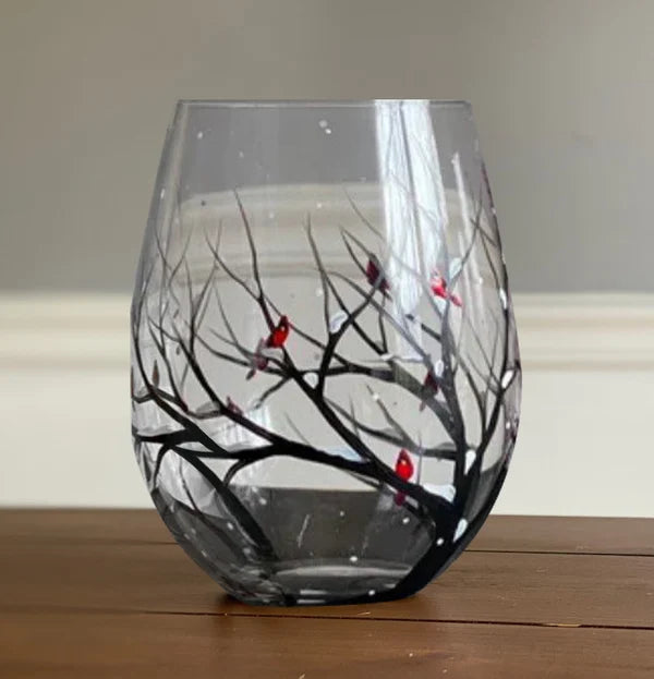 Wine glasses with the tree of the four seasons - Hand-painted art