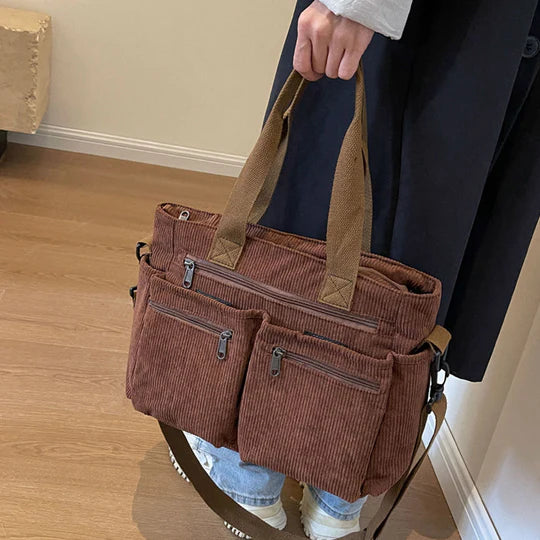 Borsa Tote in velluto a coste tinta unita - Luckintoys