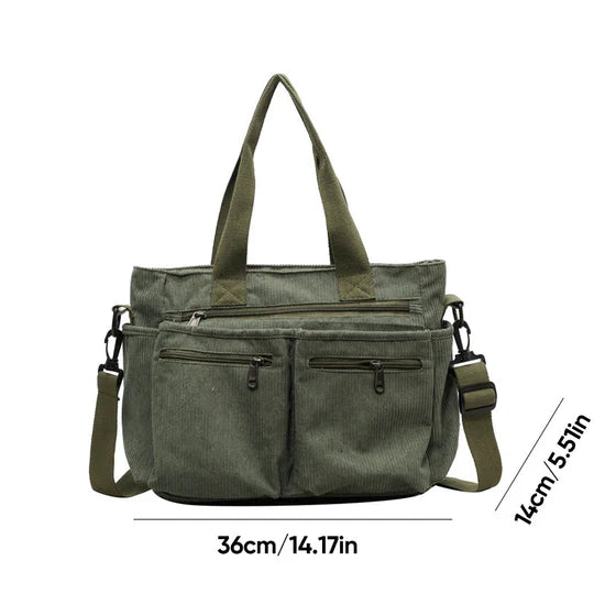 Borsa Tote in velluto a coste tinta unita - Luckintoys