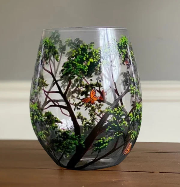 Wine glasses with the tree of the four seasons - Hand-painted art