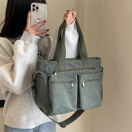 Borsa Tote in velluto a coste tinta unita - Luckintoys