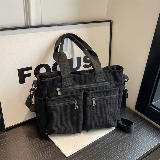 Borsa Tote in velluto a coste tinta unita - Luckintoys