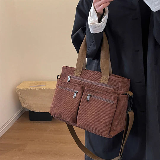 Borsa Tote in velluto a coste tinta unita - Luckintoys