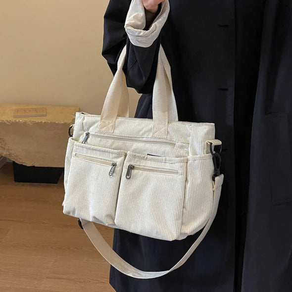 Borsa Tote in velluto a coste tinta unita - Luckintoys
