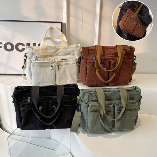 Borsa Tote in velluto a coste tinta unita - Luckintoys
