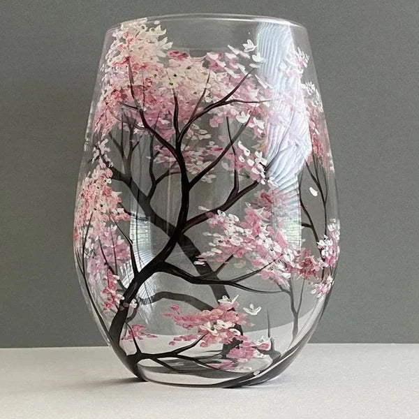 Wine glasses with the tree of the four seasons - Hand-painted art