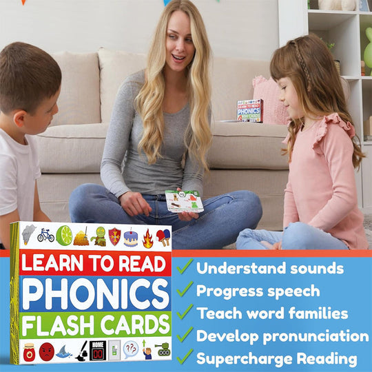 Schede flash di fonetica - Imparare a leggere in 20 fasi - Digrafi CVC Miscele di suoni di vocali lunghe - Luckintoys