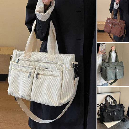 Borsa Tote in velluto a coste tinta unita - Luckintoys