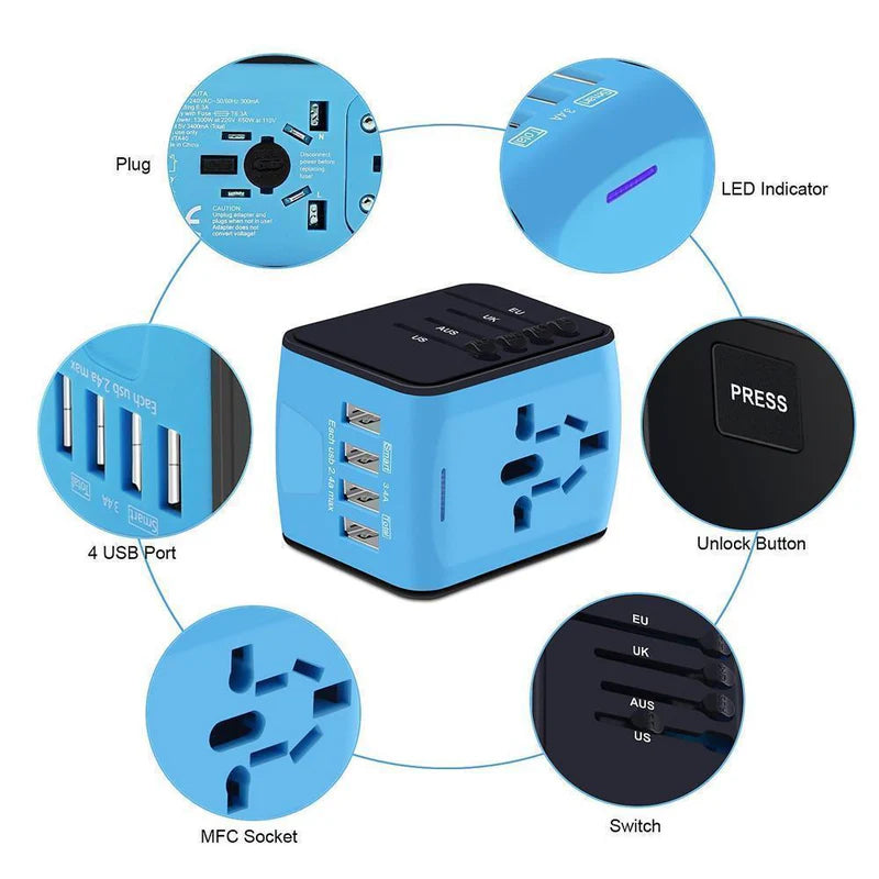 Universal travel power adapter all-in-one