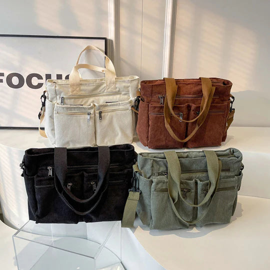 Borsa Tote in velluto a coste tinta unita - Luckintoys