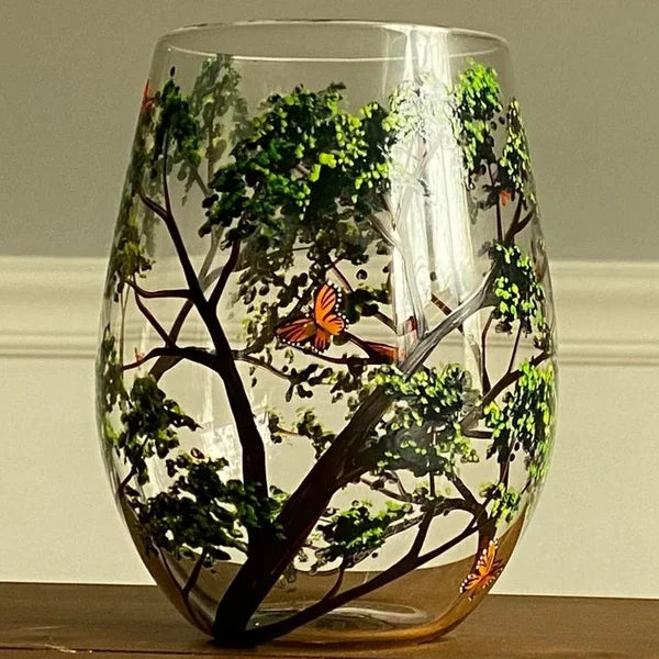 Wine glasses with the tree of the four seasons - Hand-painted art