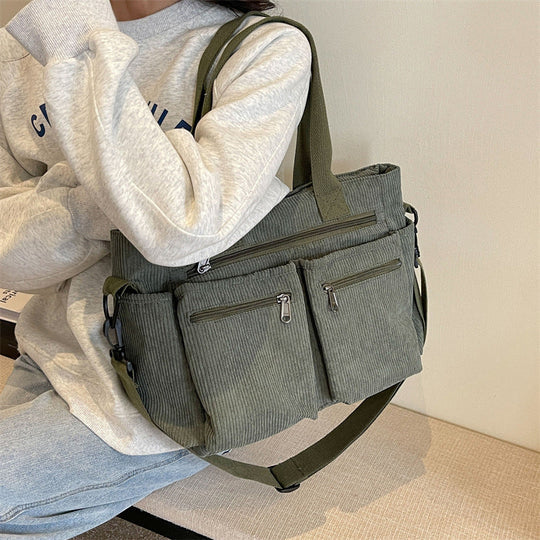 Borsa Tote in velluto a coste tinta unita - Luckintoys