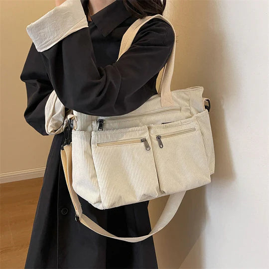 Borsa Tote in velluto a coste tinta unita - Luckintoys