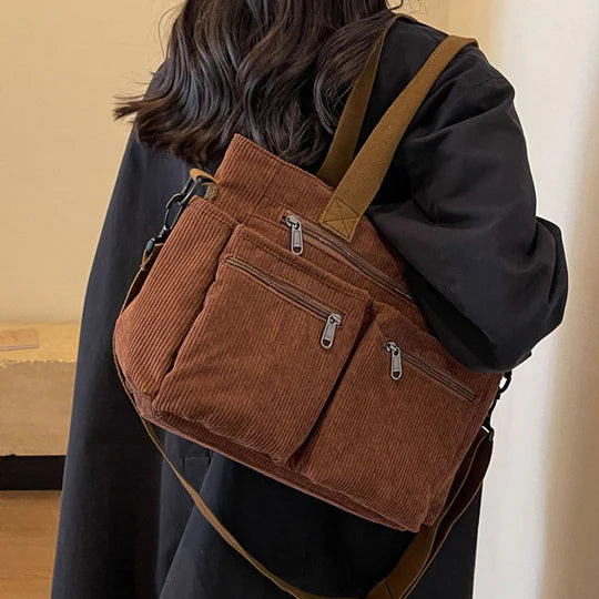 Borsa Tote in velluto a coste tinta unita - Luckintoys