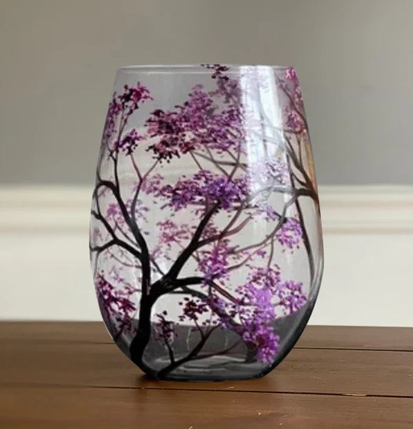 Wine glasses with the tree of the four seasons - Hand-painted art