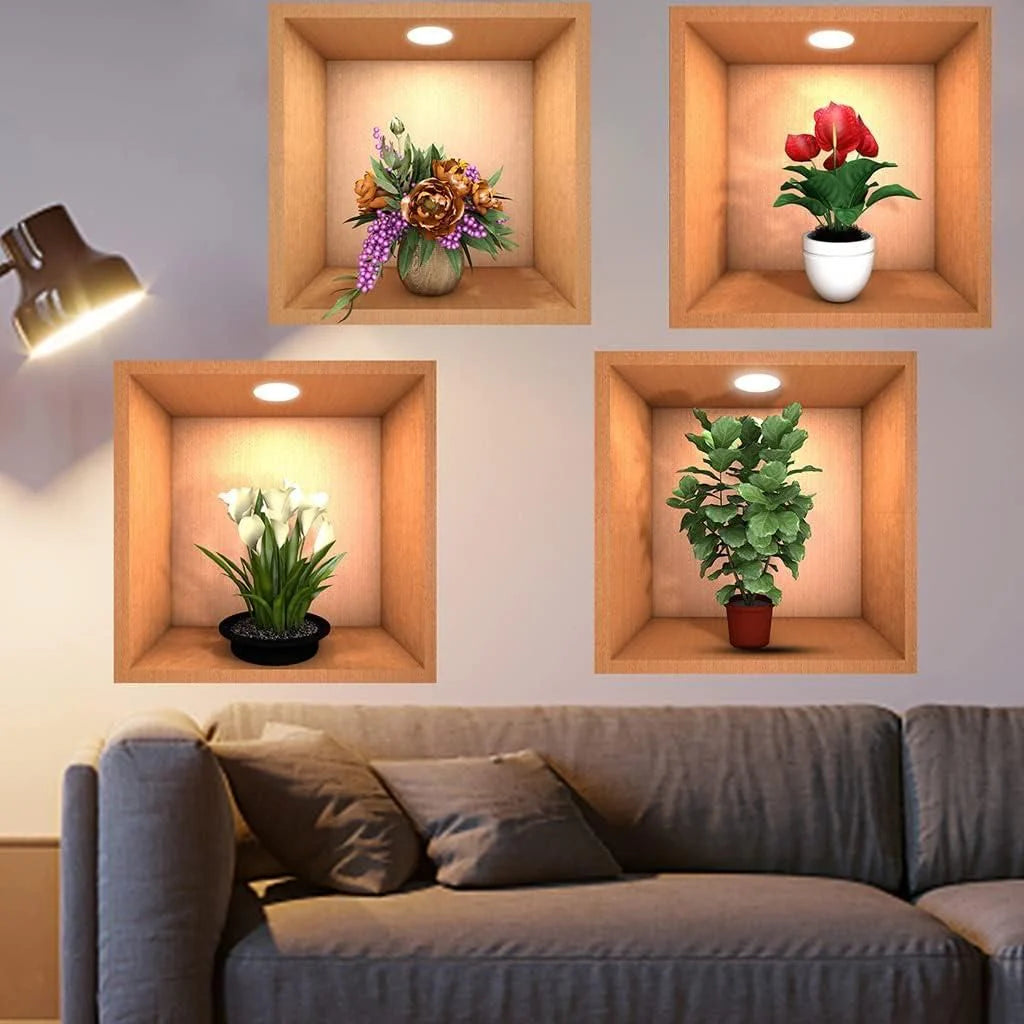 VASO 3D ADHESIVO DE PARED - (PAQUETE DE 4)