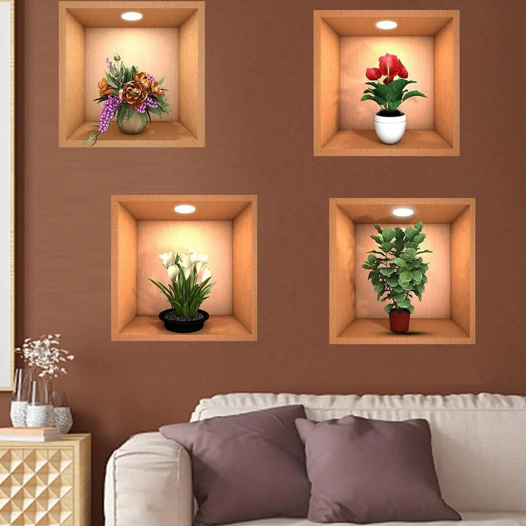 VASO 3D ADHESIVO DE PARED - (PAQUETE DE 4)