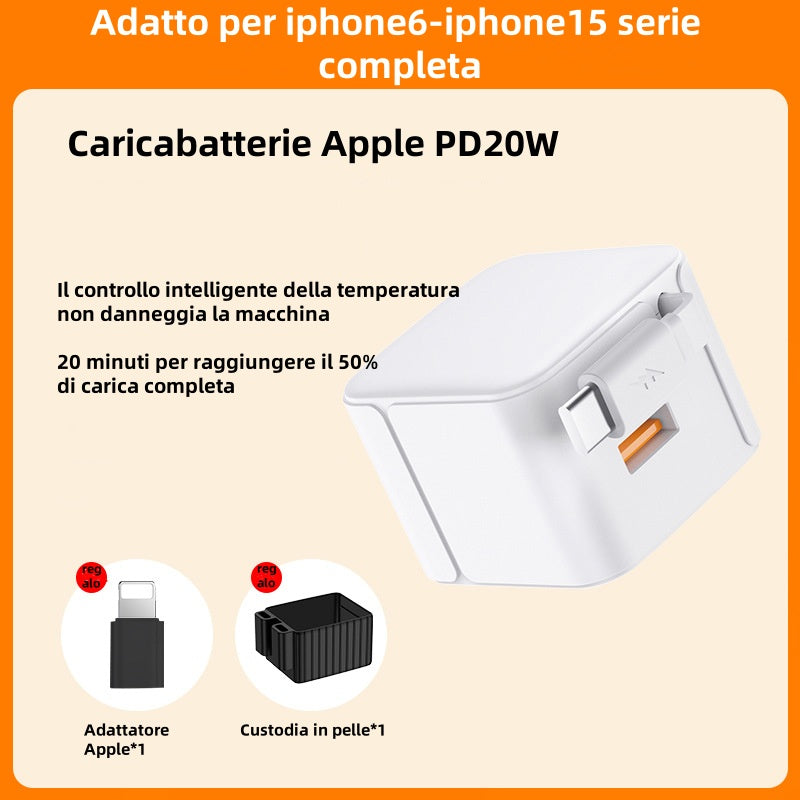 Blocco caricabatterie USB veloce PD da 20 W con cavo Type-C retrattile