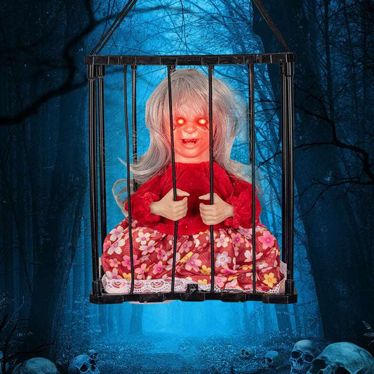 Il Diavolo dai capelli bianchi - Gabbia per prigionieri fantasma Suono luminoso motorizzato può essere impiccato o trasportato - Luckintoys