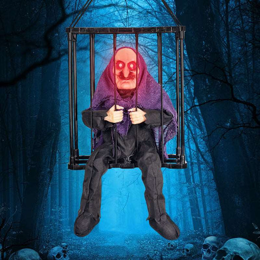 Strega in viola - Gabbia per prigionieri fantasma Suono luminoso motorizzato può essere impiccata o trasportata - Luckintoys
