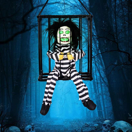 Capelli esplosivi a strisce - Gabbia per prigionieri fantasma Suono luminoso motorizzato può essere impiccato o trasportato - Luckintoys