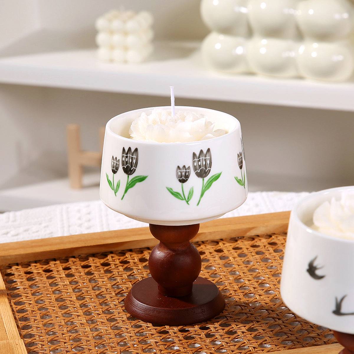 Candela di fiori secchi in ceramica per aromaterapia